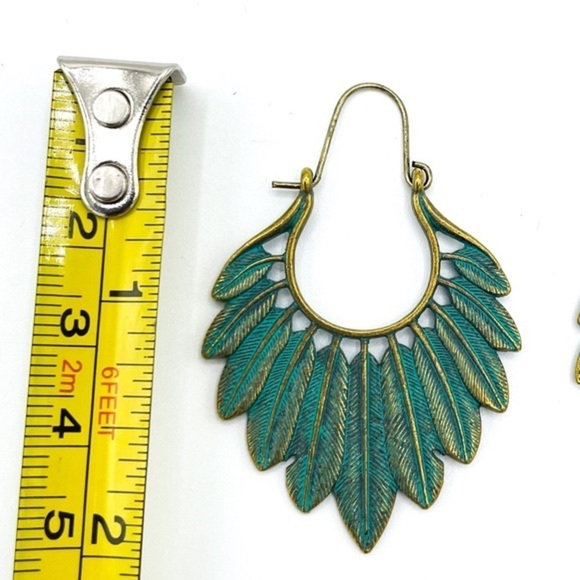 Boho Festival Turquoise Feather Fashion Earrings - Picture 3 of 5